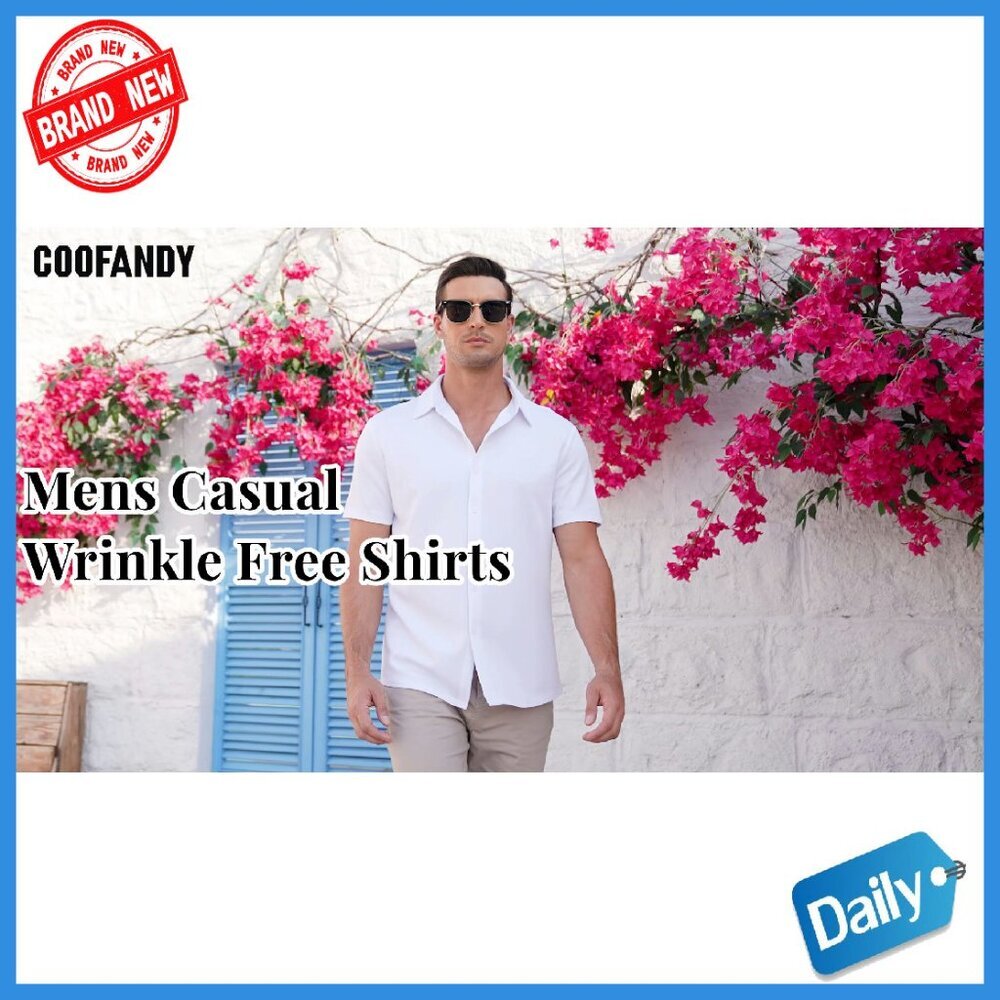 Men's Stretch Wrinkle-Free Short Sleeve Button Down Shirt Regular Fit - Picture 7 of 7